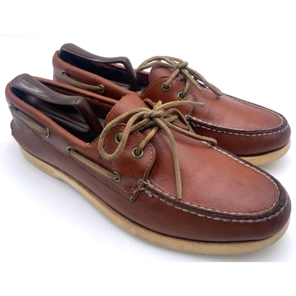 Sperry Top-Sider Mens 2-Eye Boat Shoes Leather Lace Up Deck Shoes 9.5 S Slim
